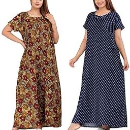 Women's Pure Cotton Nightwear Casual Nighty (Rose Gold Blue BUTTA-101 L)-image-48