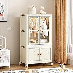 ALOXE Stackable Plastic Storage Box and Organizer with Transparent Doors | Multi-Tier Modular Wardrobe for Clothes, Toys, Baby Essentials | Portable Rolling Cabinet with Wheels (1 Layers)-image-43