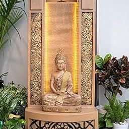 EXPLEASIA Slate Buddha 4ft Water Fountain for Home, Office, Garden | Indoor Fountain Big Size, Water Fountain for Garden, Fountain for Home vastu (Beige)-image-90