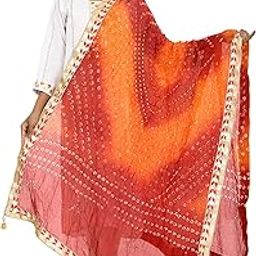 Jaipuri Rajasthani Women's Silk Bandhani Bandhej Multi-Colored Heavy Dupatta With Gota Work And Latkan-picture-27