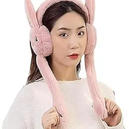 vkg Women Winter Plush Soft Winter Movable Bunny Ear Earmuff (Pink)-picture-48