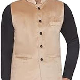 Velvet Solid Nehru Jacket for Men (Beige)-0