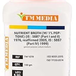 TM MEDIA - NUTRIENT BROTH (W/ 1% PEPTONE) (IS : 5887 (Part I and II) 1976, reaffirmed 2005, IS : 5887 (Part IV) 1999) (100 gm)-32