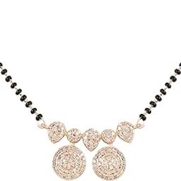 Rose Gold Plated Traditional Single Line American Diamond Pendant with Black Bead Chain Mangalsutra for Women (D105)-image-33