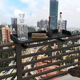 Wooden Railing Table for Balcony - Engineered Wood Hanging Table for Garden - Bar Counter Stand for Outdoor Furniture (Round, Black)-picture-14