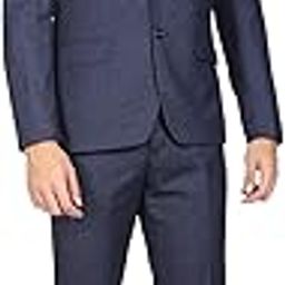 Men Navy Tailored Fit Patterned Dobby Two Piece Suit-image-53