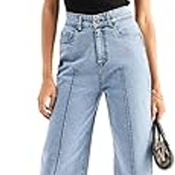 Blue High Waist Front Dart Straight Jeans-image-56