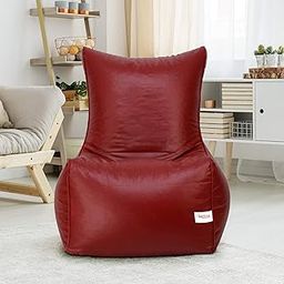 SATTVA Faux Leather Chair Style Bean Bag XXXL Bean Bag Filled (with Beans)_Maroon-13
