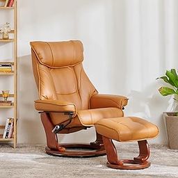 Home Centre Silas Faux Leather Revolving Lounge Recliner with Foot Stool - Brown-20