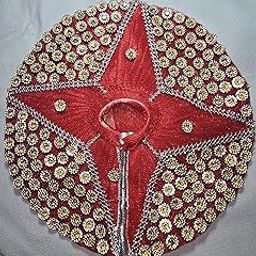 Decorative Laddu Gopal Dress, Red Silk with Gold and Silver Sequins, Traditional Temple Design-image-66