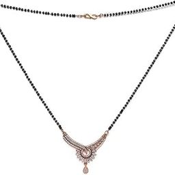 Rose Gold-Plated & Ad-Studded Black Beaded Mangal Sutra With Earrings - MGS-JS21-50003-picture-10