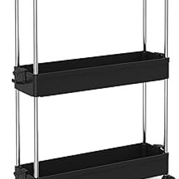 Zollyss Slim Storage Cart 3 Tier Mobile Shelving Unit Organizer Slide Out Storage Rolling Utility Cart Tower Rack for Kitchen Bathroom Laundry Narrow Places, Plastic & Stainless Steel, Black-11
