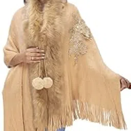 manra Women Girls Faux Fur Collar Winter Warm Wrap Stole for Casual Wear Shawl (White)-picture-9