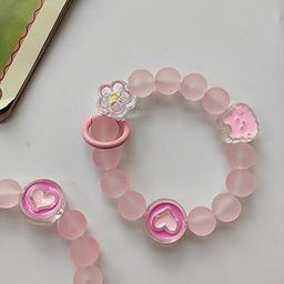 KC Pearl Beads Lanyard Blurry Keychain Mobile Chain Charm Hanging, Phone Pendant Wrist Bracelet Holder | Purse, Camera, Mobile Cover Charm Strap Smartphone Case For Girls Women (Pink)-image-81