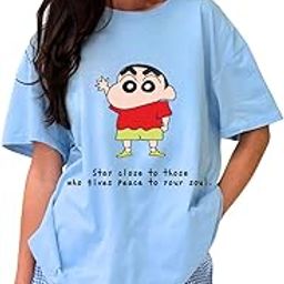 Shinchan Graphic Oversized Graphic T-Shirt for Women ? Cute Bear Print Navy Blue Tee ? Funny & Sassy Casual Cotton T-Shirt-image-17