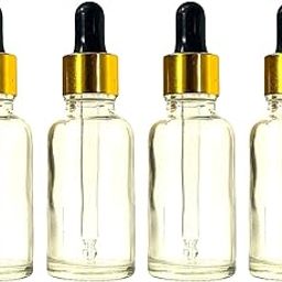 VOW 10ML Transperant Empty Glass Dropper Bottles, Golden Sleeve, Black Rubber Teat, Leakproof, Travel For Oil, Perfume, Serum, Cosmetic_Pack of 4-47