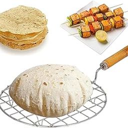 Expresso Papad Jali Roast, Paneer Grill, Roti Maker, Barbeque Jali Roaster Chapati Toast Grill Wooden Handle Vegetable tandoor net, Baigan Bharta (Round)-image-25