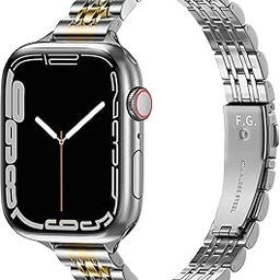 Fullmosa Slim Metal Strap [No Watch] Compatible with Apple Watch Strap 42mm (Series 10) 41mm 40mm 38mm for Women,Thin Steel Band for iWatch Series 9 8 7 6 5 4 3 2 1 SE SE2,Silver Gold-32