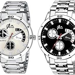 Premium Stainless Steel Analog Watch for Men Combo Pack of 2 Arrival Black Brown Blue Silver-image-9