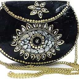 Turquoise stone mosaic metal bag antique ethnic bridal clutch Indian purse party clutch women bag-image-85
