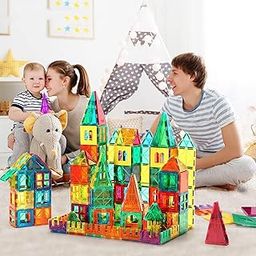 Yetli 100 PCs Magnetic Building Tiles Construction Set, 3D Educational STEM Toy, Colorful Castle Building Kit for Kids-image-40