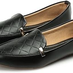 Women's Quilted Ballet Flats, Classic Black Loafers with Gold Accent, Comfort Slip-On-14