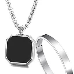 fashion frill Silver Chain For Men Stainless Steel Square Silver Chain Pendant with Silver Kada Bracelet For Men Boys Stylish Mens Jewellery-picture-13