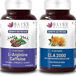 Bliss Welness CLA 2000 (Conjugated Lenoleic Acid) + L-Arginine Nitric Oxide & Caffeine 1400mg | Energy Gain Performance Health Supplement 60 Softgel + 60 Tablets-image-4