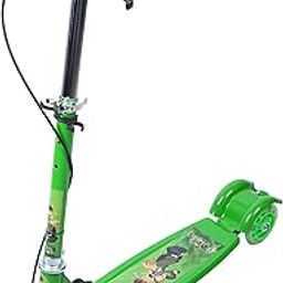 AENCI Foldable Kick Skating Cycle with Brake and Bell-Three Wheeled Metal Folding Skate Scooter with Light up Wheels and Height Adjustable Handlebar Break and Bell|Age 3-12 Years (Green Scooter)-picture-20