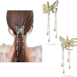 Butterfly Claw clips for Women - 3D Butterfly clutcher Hair Style Accessories - 5.5 inch Tassle Hair accessories for Women Stylish Wedding (1 Piece)-24