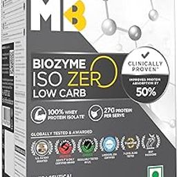 MuscleBlaze Biozyme Iso-Zero, Low Carb Whey Protein Isolate Powder (Ice Cream Chocolate (5x33.5g) | 5 Sachet Travel Pack | Clinically Tested 50% Higher Protein Absorption-0