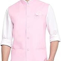 Men's Pink Cotton Blend Nehru Jacket-image-58