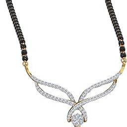 Traditional Gold Plated Short Mangalsutra | 18 Inch Black Beaded Chain | American Diamond for All Occasions-image-89