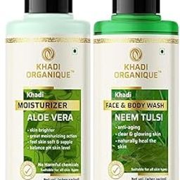 Khadi Organique Neem Tulsi Face & Body Wash and Aloe Vera Moisturizer Lotion Duo - Purifying and Hydrating Skincare for All Skin Types (420 ml)-image-52