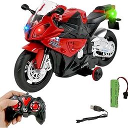 VikriDA 1:20 Scale Remote Control Racing Motorbike Toy for Kids | Red | Light & Sound Function and 360° Spinning Action-image-3