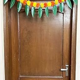 SPHINX Artificial Marigold &Mango Leaves Simple Door-Window toran/Door hangings/Festive Decorations - Approx.100 cms/40 Inches/3.33 Ft. - (Yellow and Dark Orange, 2 Pieces)-image-2