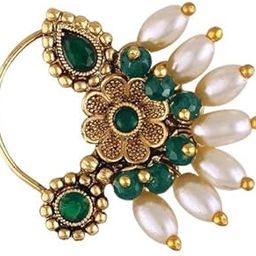 Vighnaharta Gold Plated artificial stone Pearls (Moti) Maharashtrian Cultural Nath Nathiya./ Nose Pin for women[VFJ1296NTH-PRESS]-picture-51