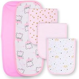 TuddyBuddy Baby Burp Cloth Towel Napkins for Baby Large 17x12 Inches, Fine Double Layer 100% Cotton (5 Pcs Burp Towels, Pink Owls & Dots)-image-94