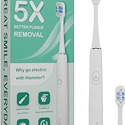 HAMMER Flow 2.0 Electric Toothbrush And 2 Replaceable Adult Brush Heads For Men And Women, 2 Brushing Modes, Aaa Battery, Waterproof, Super-Soft Bristles, Electric Brush(White), 1 Count-image-29