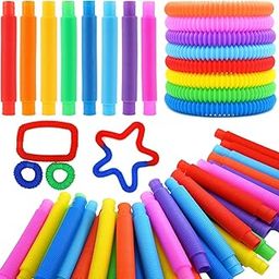 Xianco Pop Pack of Tube Sensory Fidget Toy, Multi-Color Stretchable Pipes (Pack of 10)-23