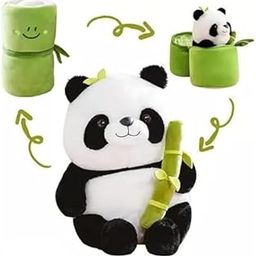 Panda Plush Toy with Bamboo Accessories, Green and White, 30 cm-8