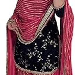 WOMEN'S Georgette Dhoti Salwar Suit (Patiyala Suit) (SF25104 Pink Free Size)-image-11