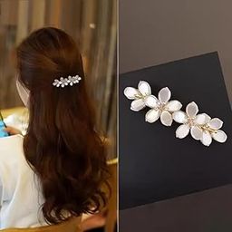 1pc Elegant Vintage-Inspired Faux & Rhinestone Flower Hair Clip - Golden-Tone French White Floral Bridal Accessory for Weddings, Birthdays & Casual Attire - Chic Resin Headpiece with Gemstone Details, Bridal Hair Accessories-image-23