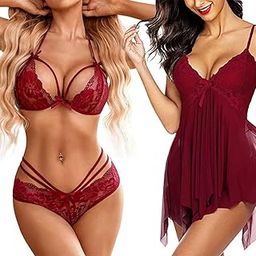 Women's Net Solid Above Knee Babydoll Lingerie-picture-2