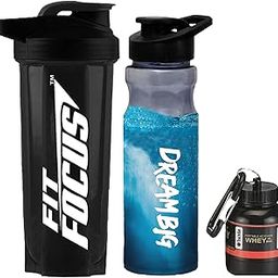 FIT FOCUS Ultimate Gym Combo Set for Men and Women Workout - Boost Your Workout with Gym Proetin Shaker, Water Sipper Bottle & Whey Container Bottle Sipper Bottle/Gym Shaker/Whey Loader (Black)-image-91