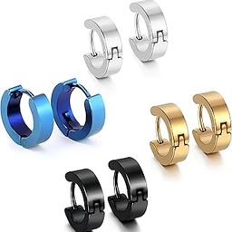 Valentine jewellery Stainless Steel Mens Earrings Combo Black Gold Silver Piercing Screw Bali Stud Hoops Earing Multicolor Earrings Combo for men boys Unisex-image-42