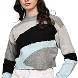 Women's Acrylic Round Neck Sweater with Full Sleeves Pink-image-95