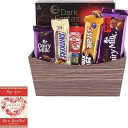 SFU E Com Chocolate Combo With Handmade Basket Hamper | Valentine Chocolate With Love Greeting Card | Valentine Chocolate Hamper | 876-16