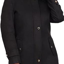 Winter Coat with Faux Fur Hood, Black, Zip-Front with Gold-Tone Buttons, Long Length-image-30