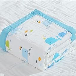 heartbury 100% Organic Cotton 6 Layer Ultra-Soft Muslin Blanket for Baby, Bath Towel for New Born Baby - 110X110 cm - (0-3 Years) (100 * 110 Fish)-27